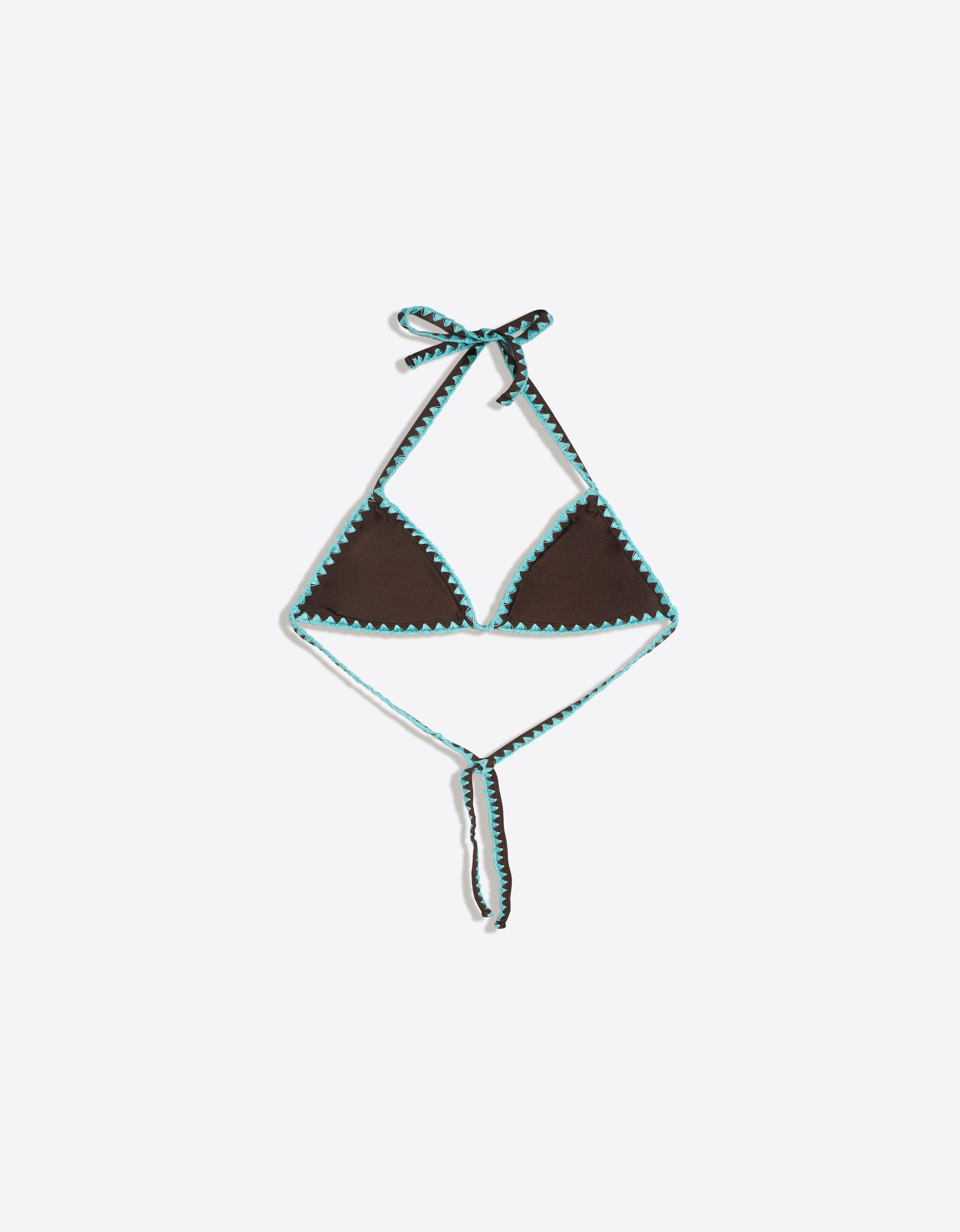 Contrast stitch bikini top — Brown