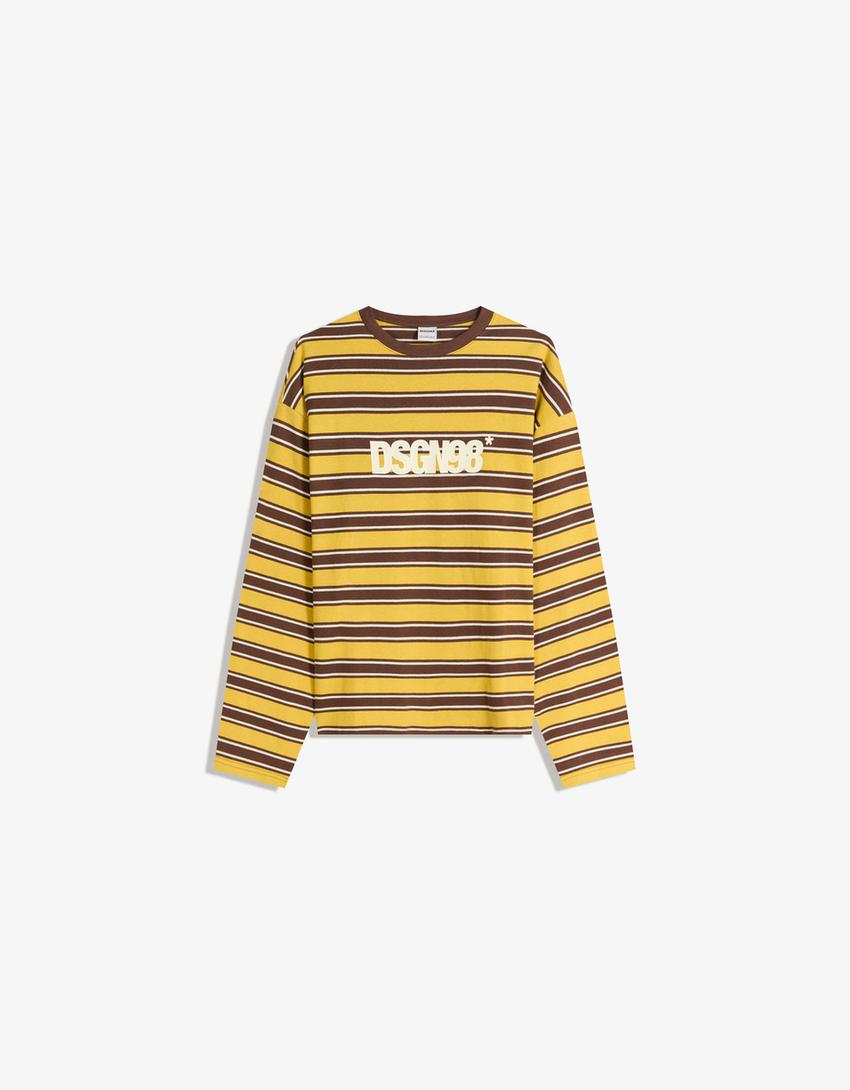Camiseta manga larga retro print-Mostaza