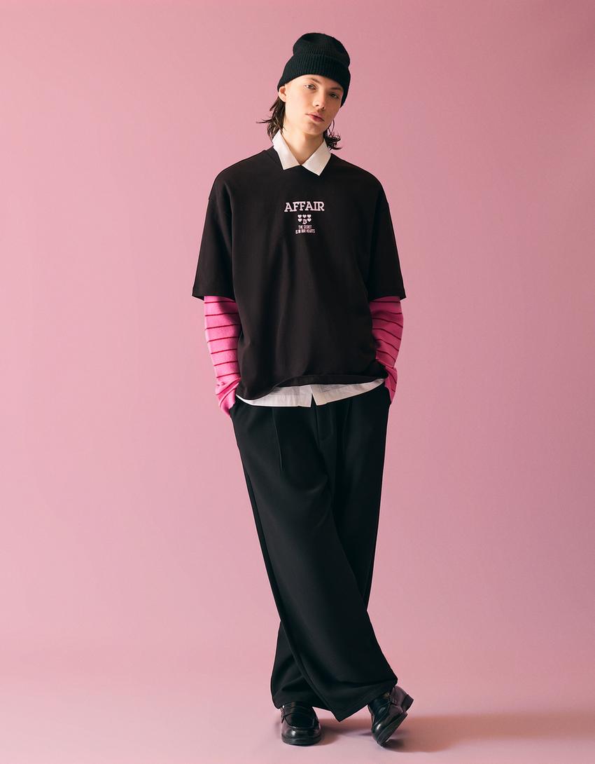 Camiseta manga corta print-Negro