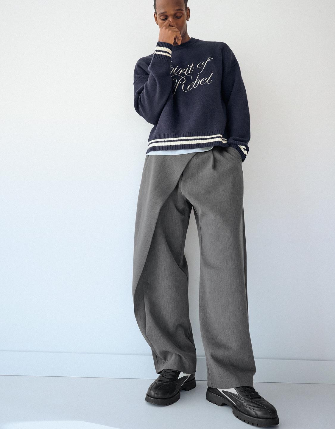 Tailored fit trousers with crossover waist