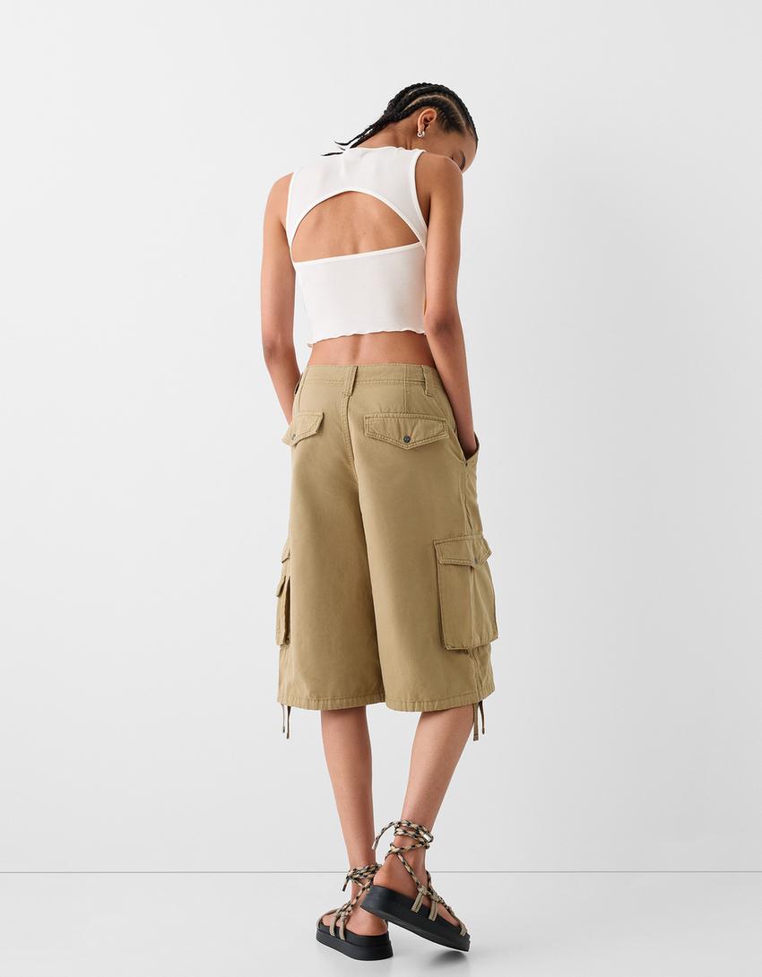 Ribbed printed sleeveless T-shirt-Cream-1