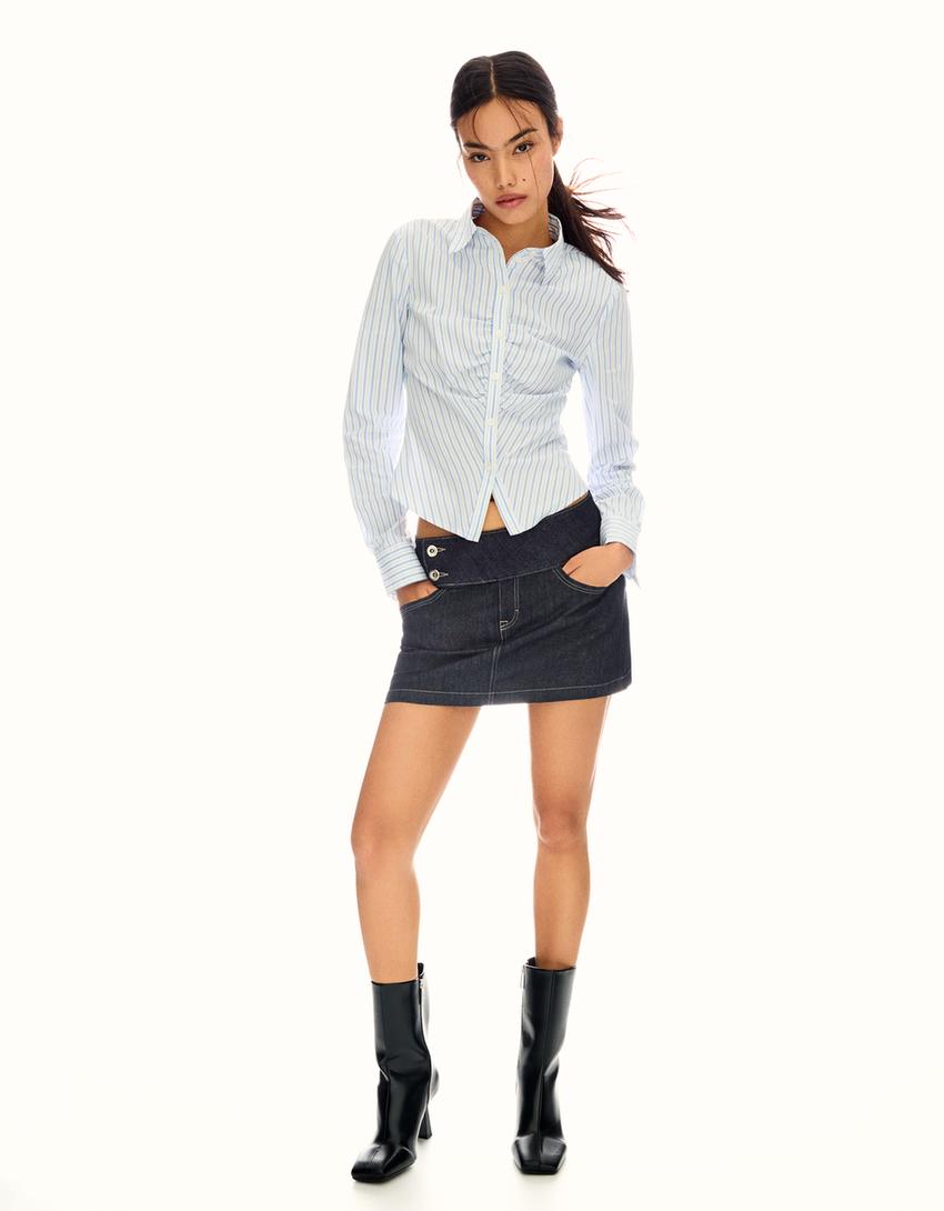 Chemise ajustée fendue-Bleu-0