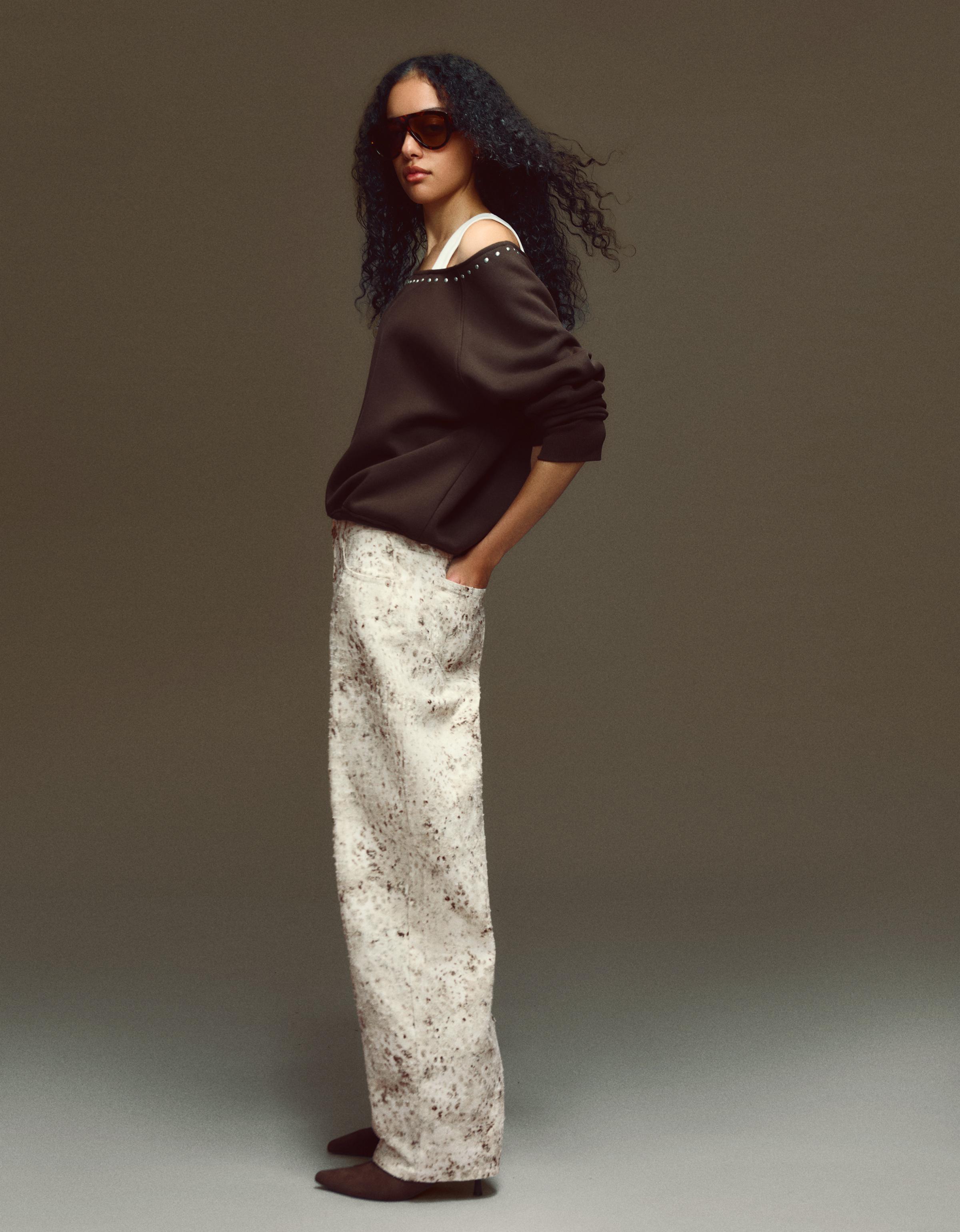 Düşük bel dokulu ve desenli baggy fit jean - Görsel 34