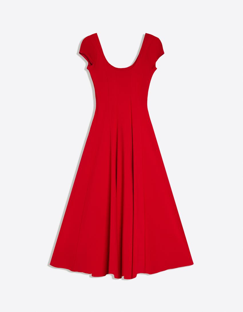 Robe midi jupe évasée-Rouge