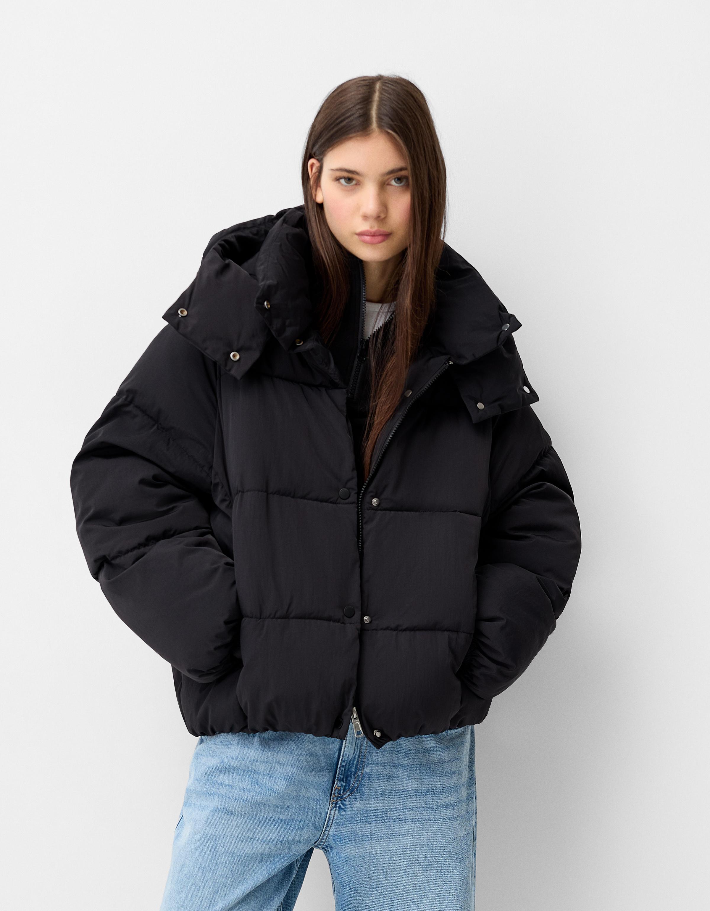 Bershka Puffjacke Mit Kapuze Damen Xs Schwarz