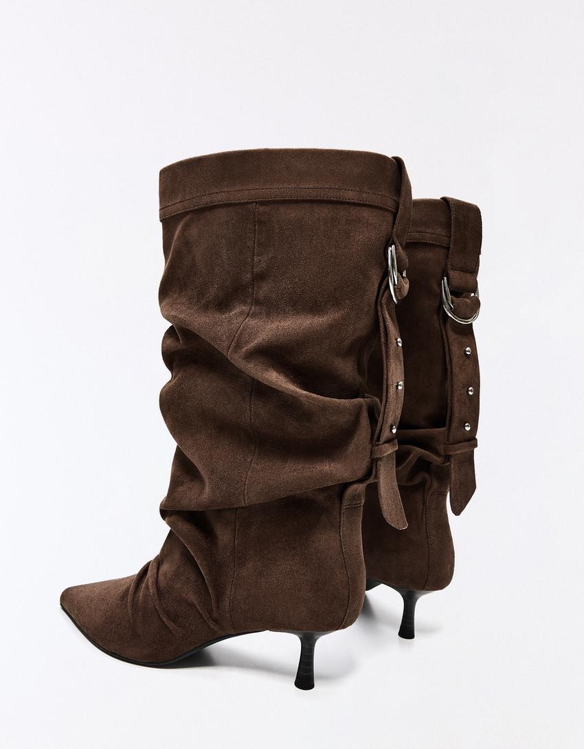 STIVALETTI SLOUCHY CON TACCO REGOLABILI-Marrone