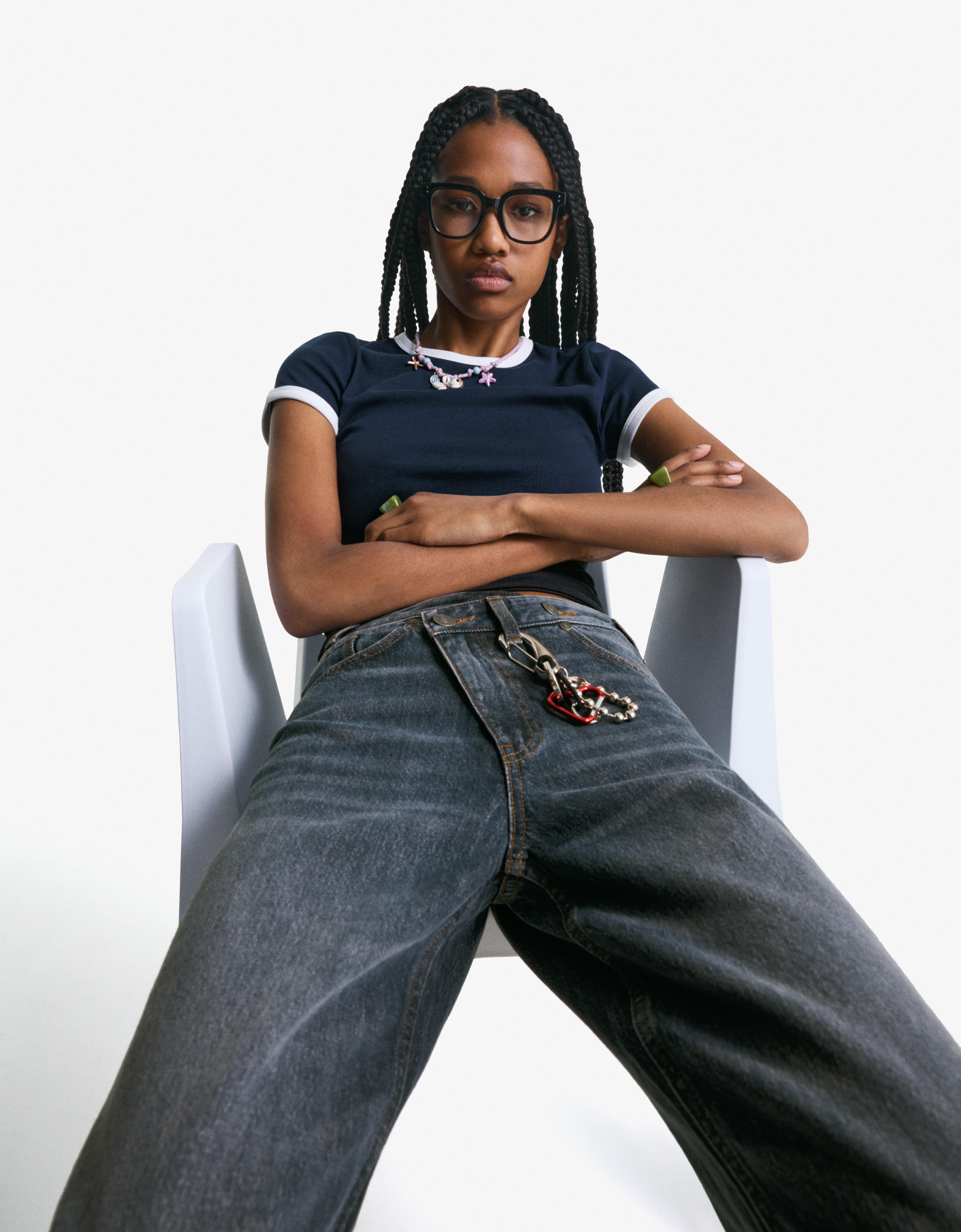 Çapraz belli yüksek bel geniş paça jean - Görsel 91