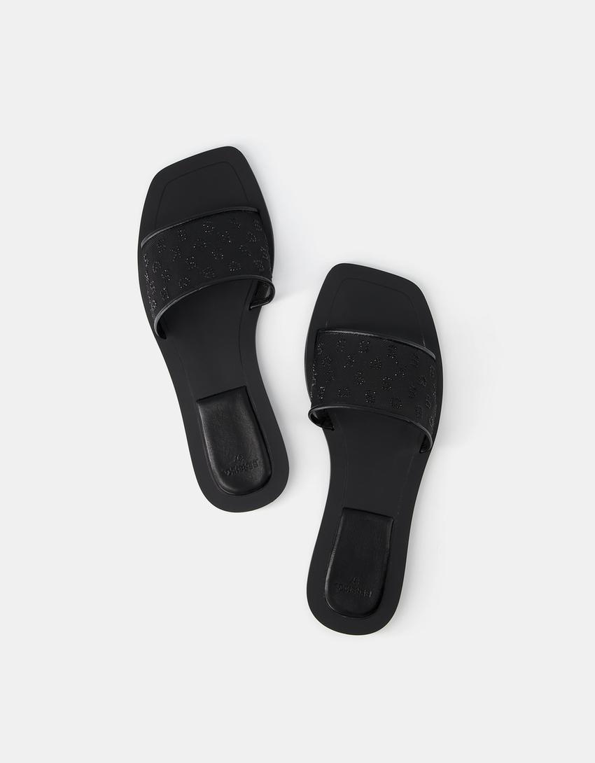 شبشب شبكي بأحجار راين-أسود