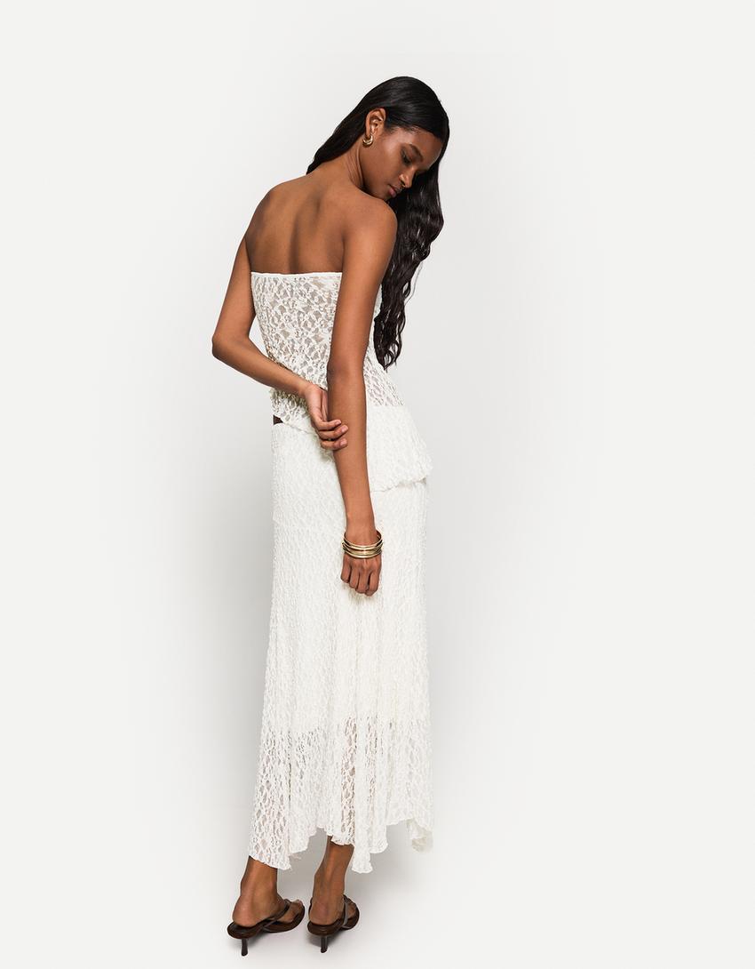 طقم من توب بدانتيل شريطي وتنورة ميدي-طقم من توب بدانتيل شريطي وتنورة ميدي