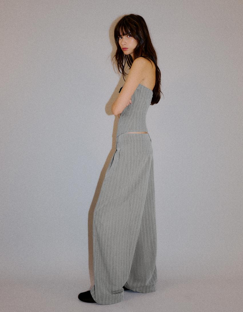 Striped darted trousers-Grey