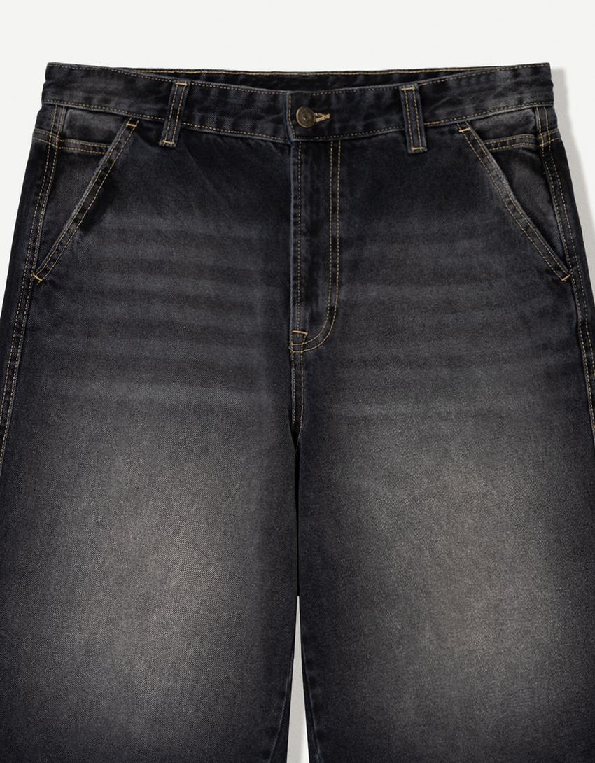 Calções bermuda denim Skater-Preto