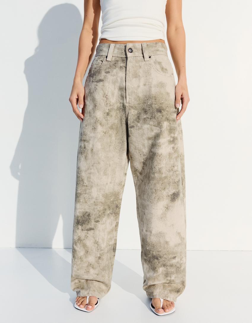 Super baggy print trousers-Green