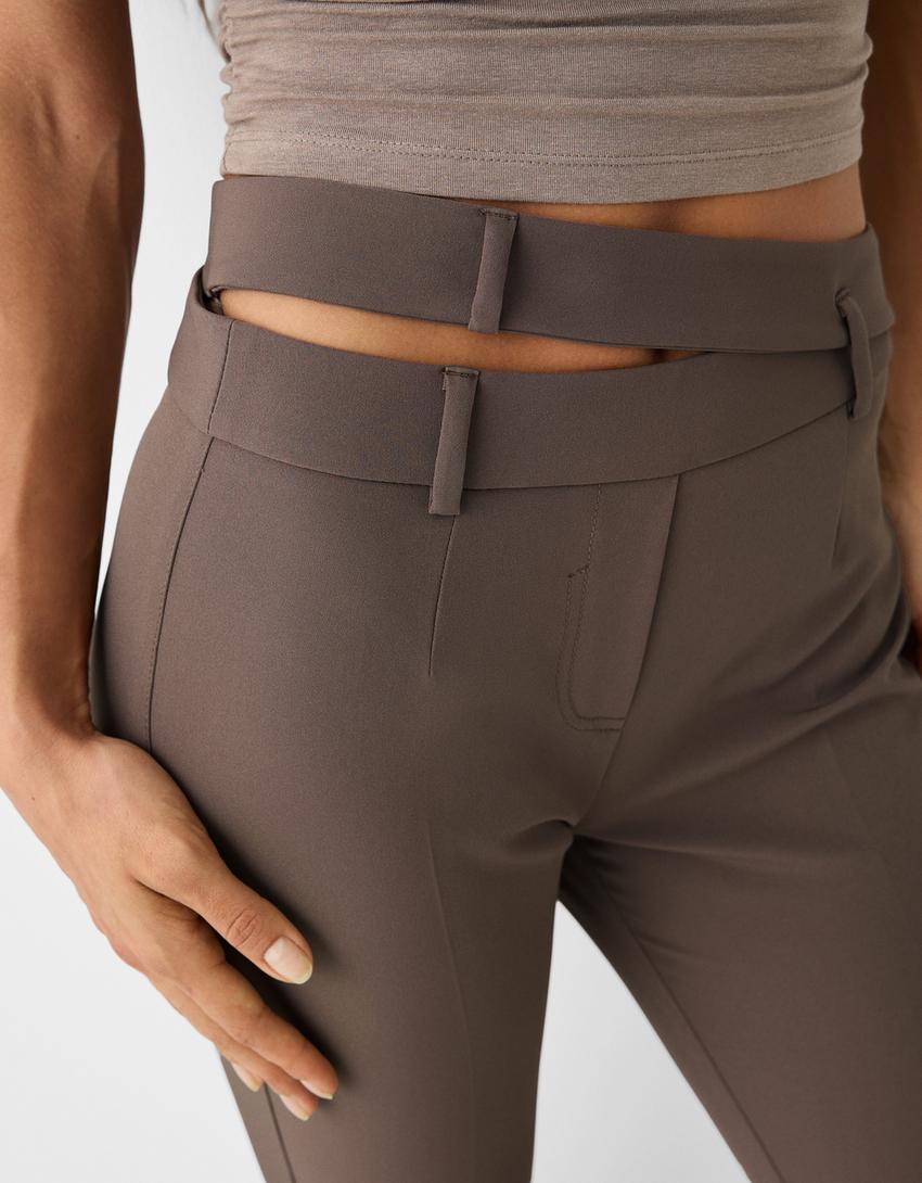 Flared cut-out trousers-Sand-5