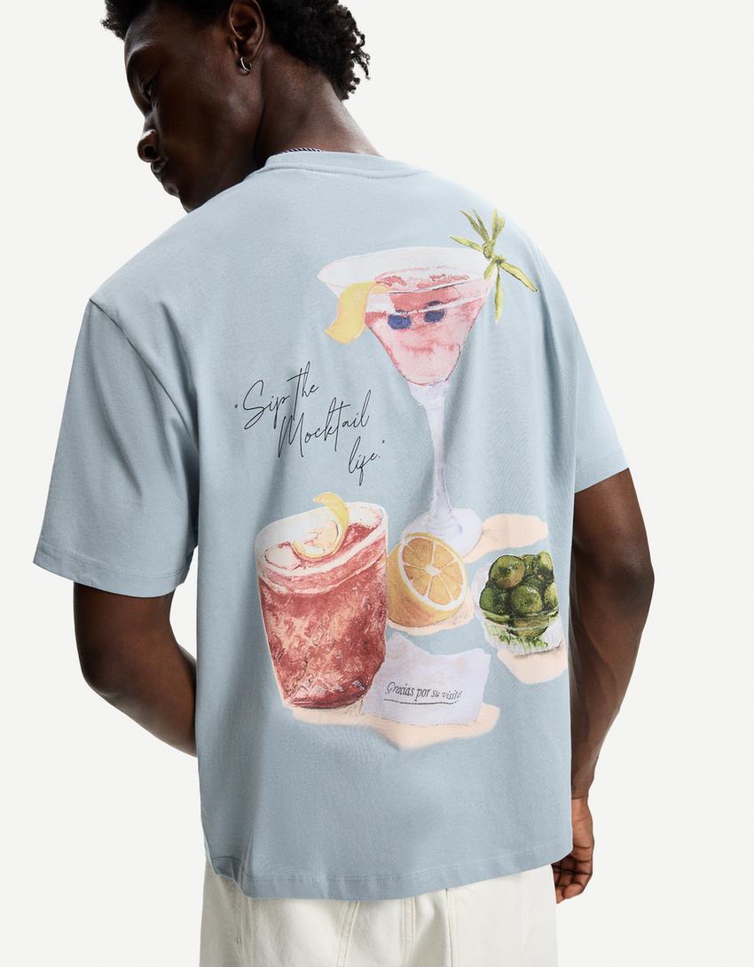 Tricou mânecă scurtă print-Albastru