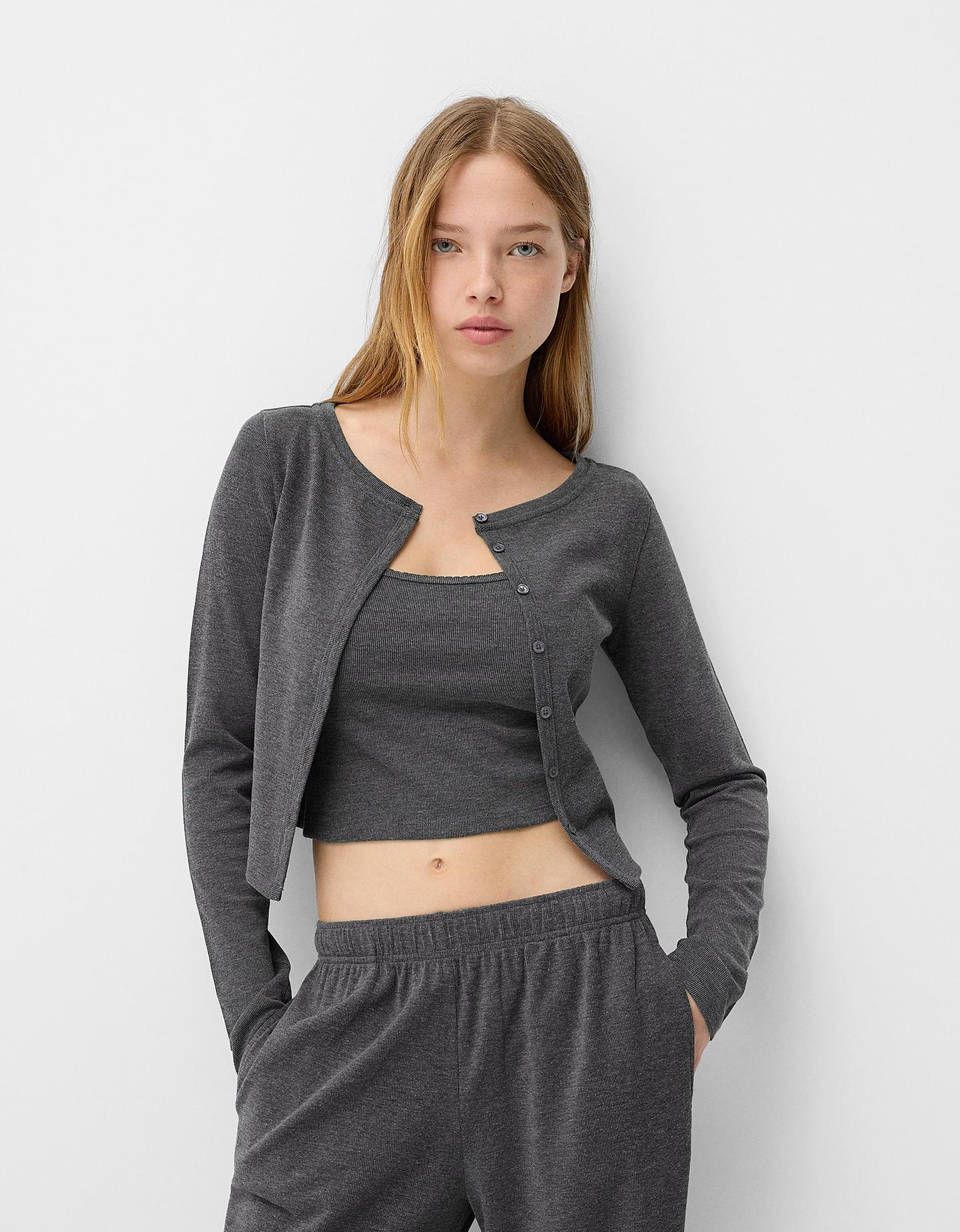 Bershka Strickjacke Mit Top Und Knöpfen Damen S Dunkelgrau günstig online kaufen