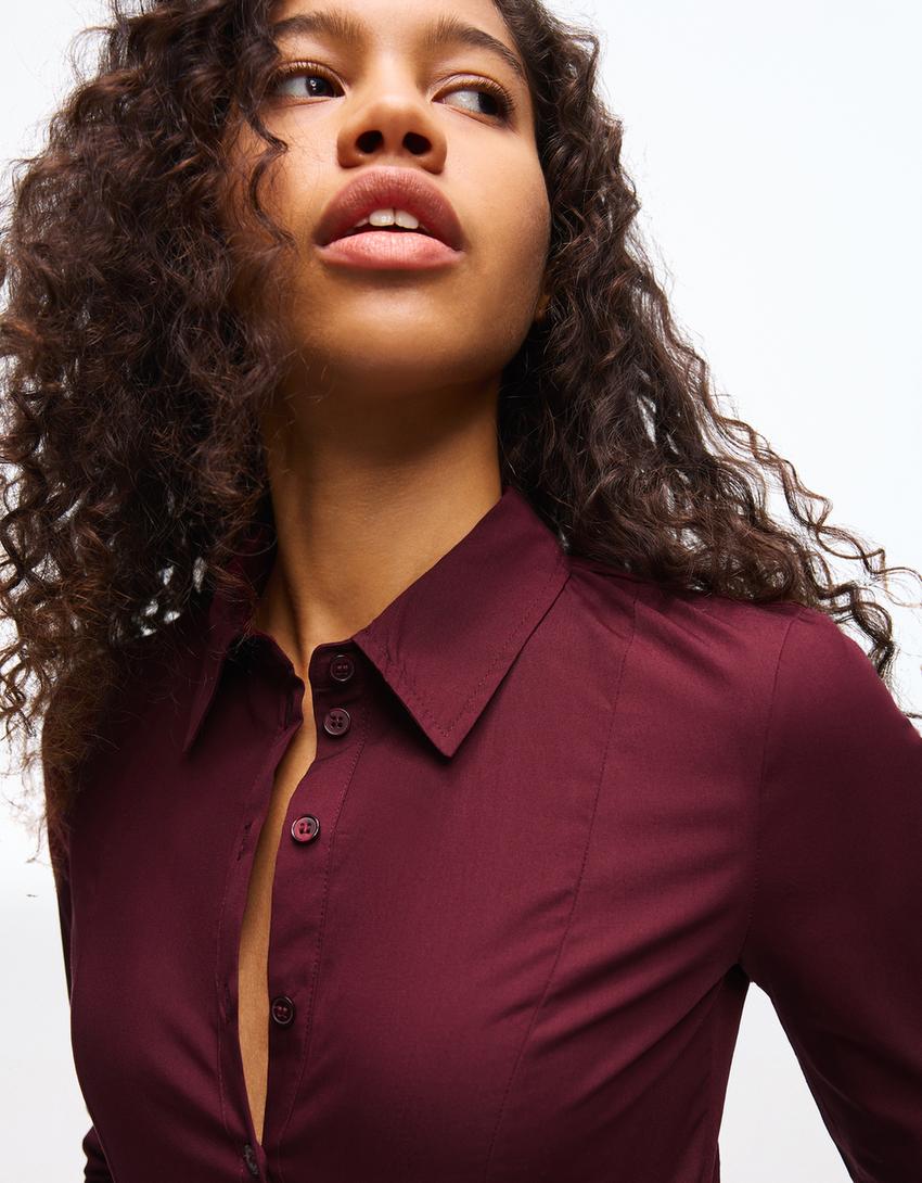 Camisa justa manga flare-Grená