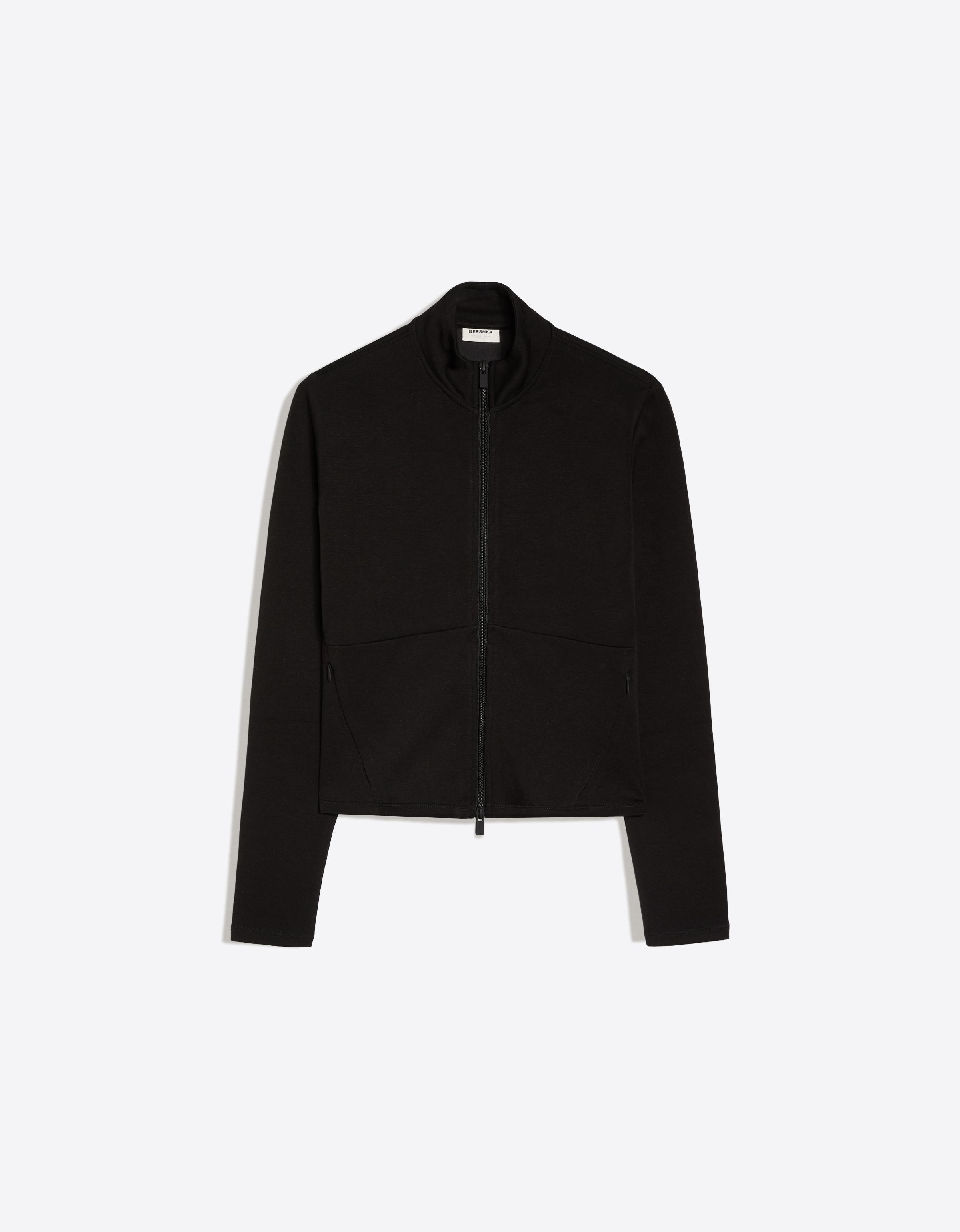 Ribbed zip jacket — Black