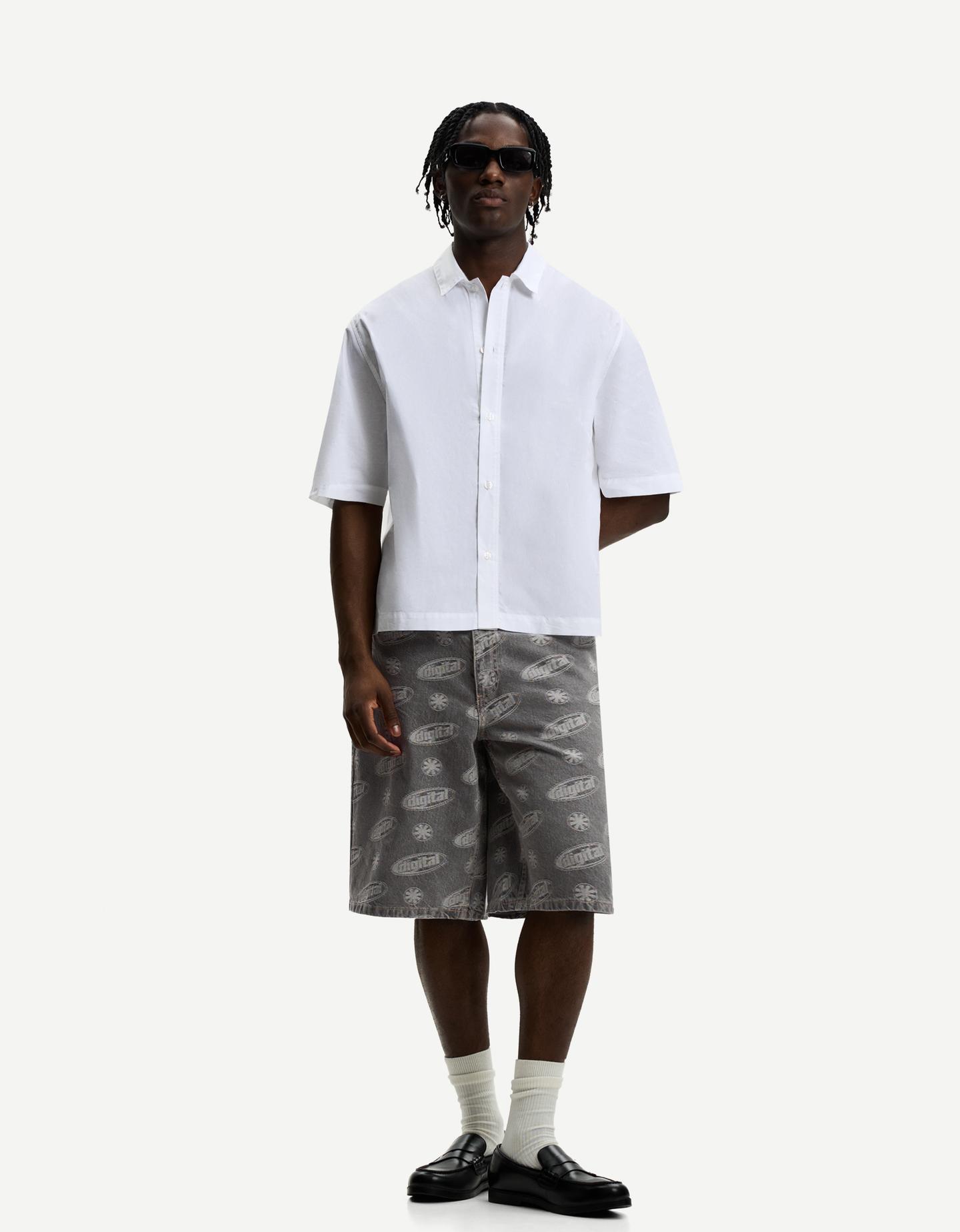 Bershka żakardowe bermudy jeansowe szary