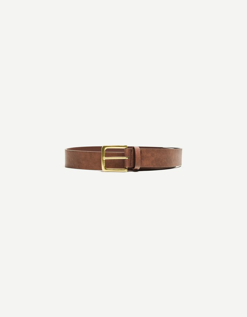 Belt with gold buckle-Brown