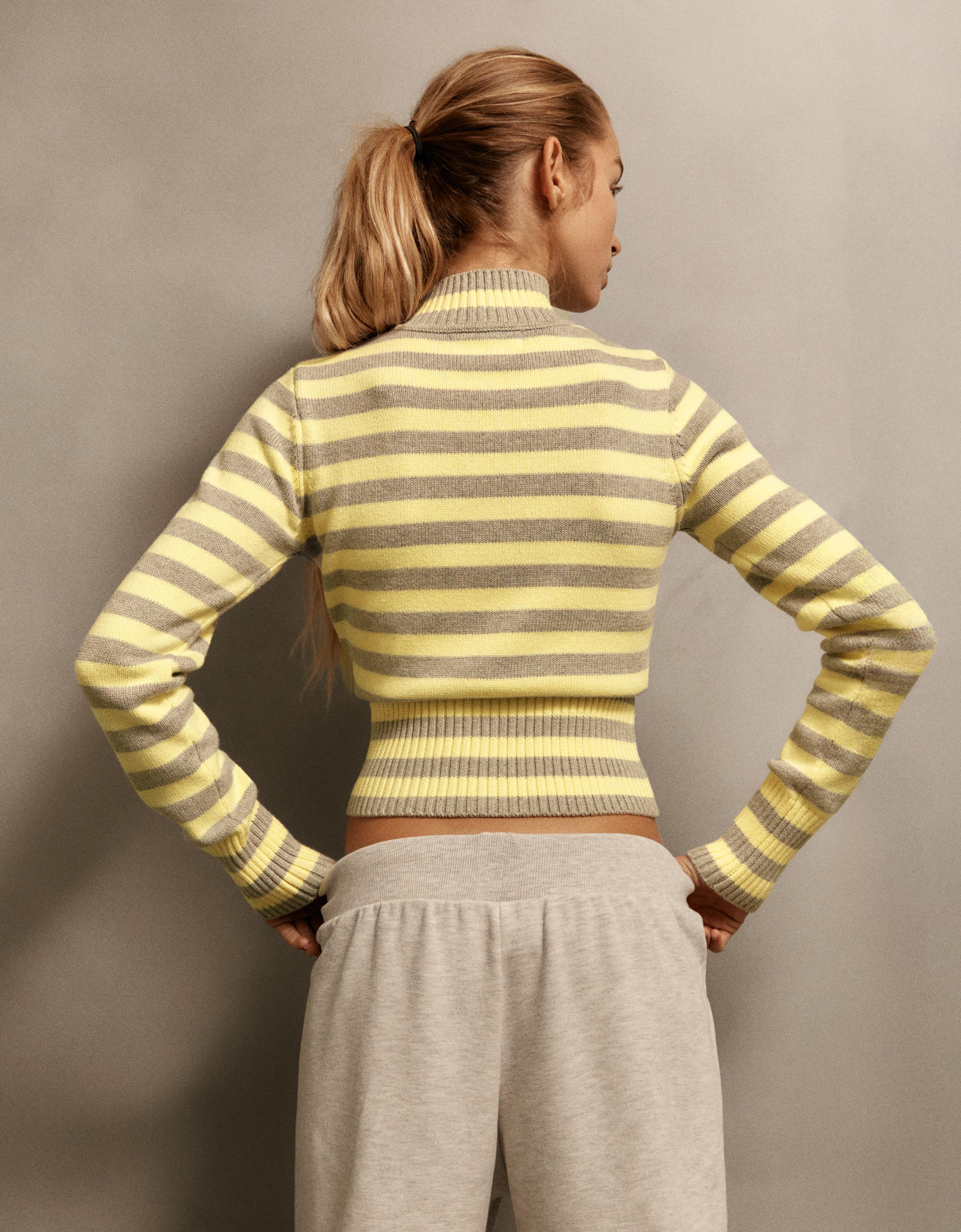 Striped zip cardigan - Women | Bershka