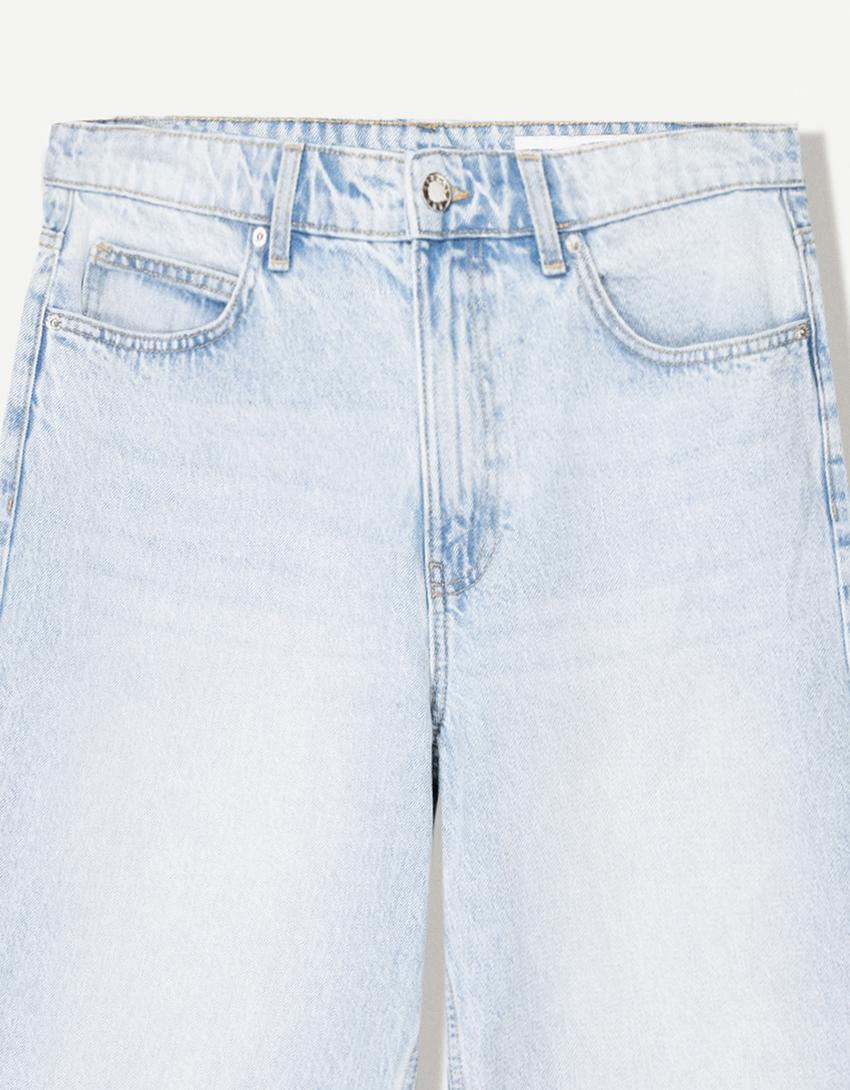 Baggy denim Bermuda shorts-Light blue