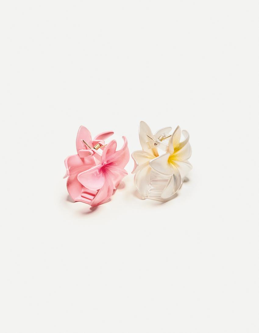 Lot 2 pinces fleur-Rose-1