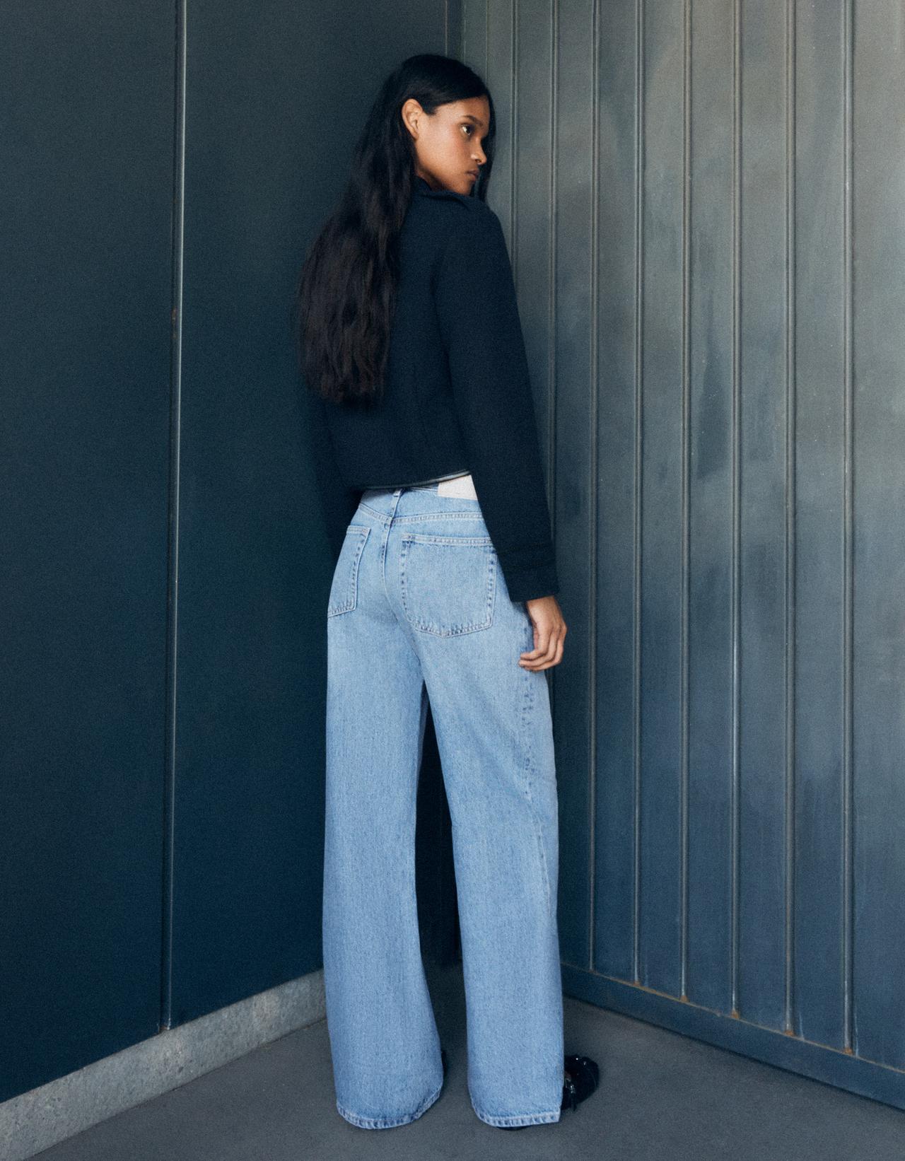 Crossover waist wide-leg jeans — Light blue