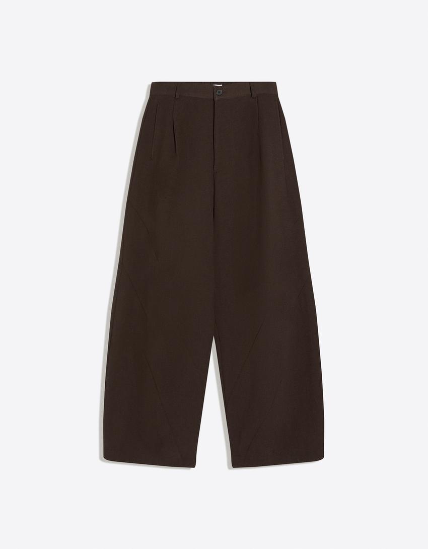 Pantalon barrel tailoring à découpes-Marron