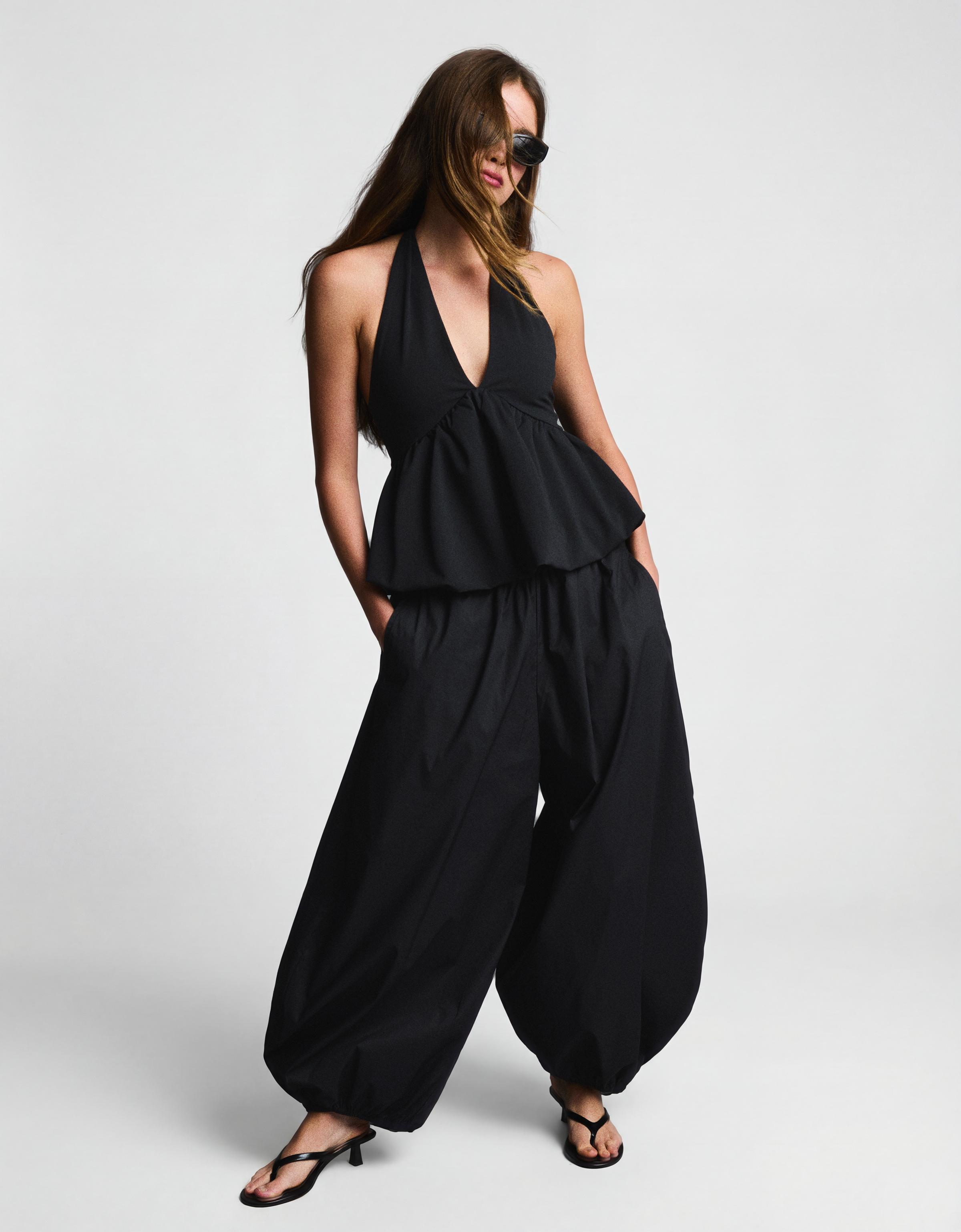 Poplin bloomer trousers — Black
