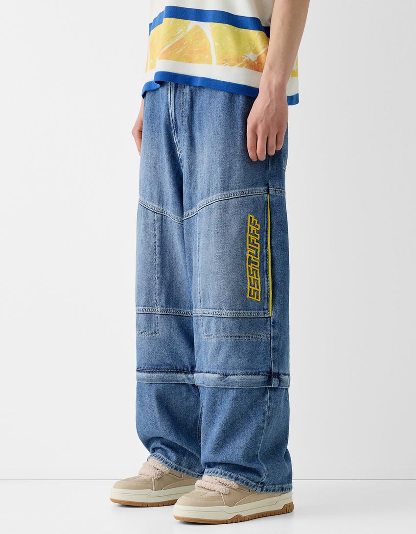 Jean BERSSSHKA X SSSTUFFF baggy amovible-Bleu lavé-2