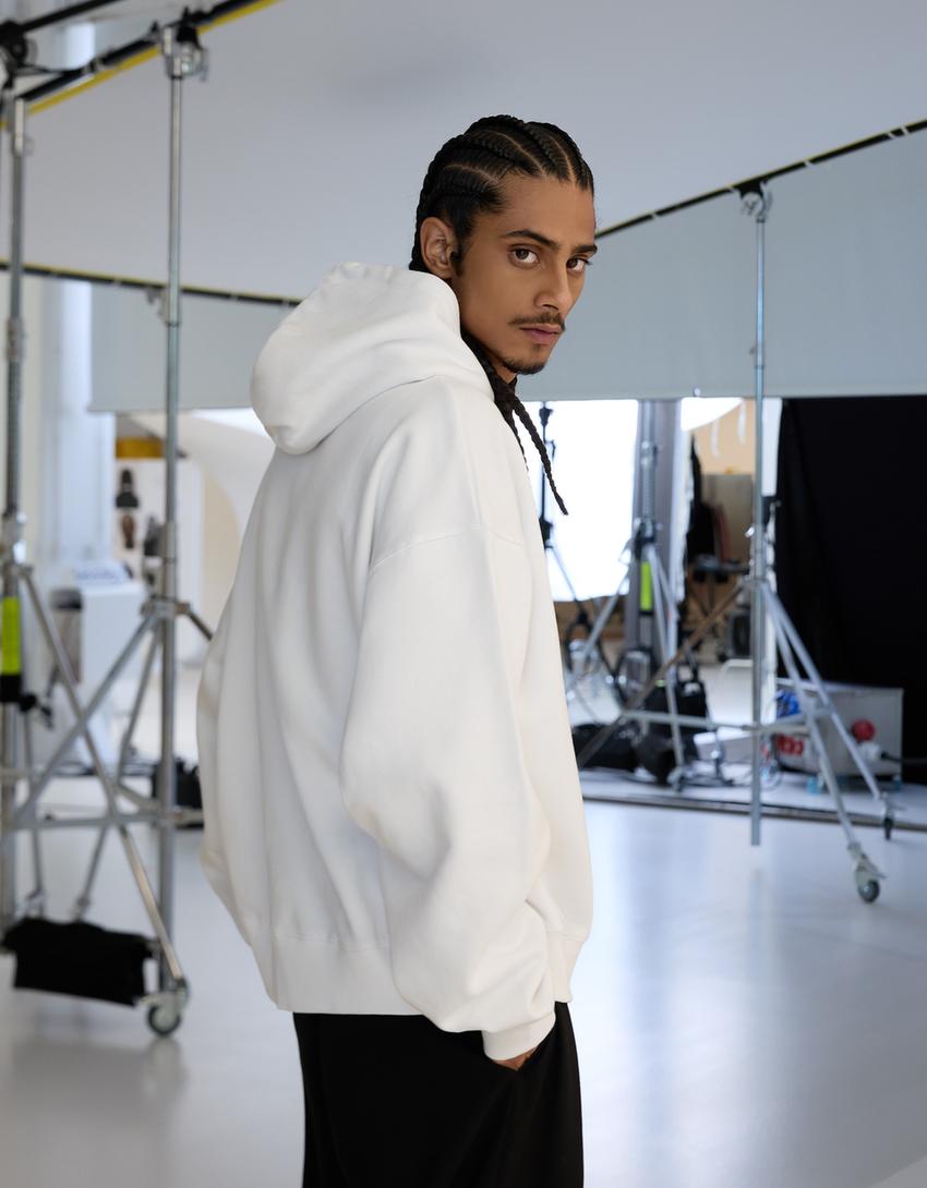 Felpa Boxy fit drago filtro digitale-Bianco