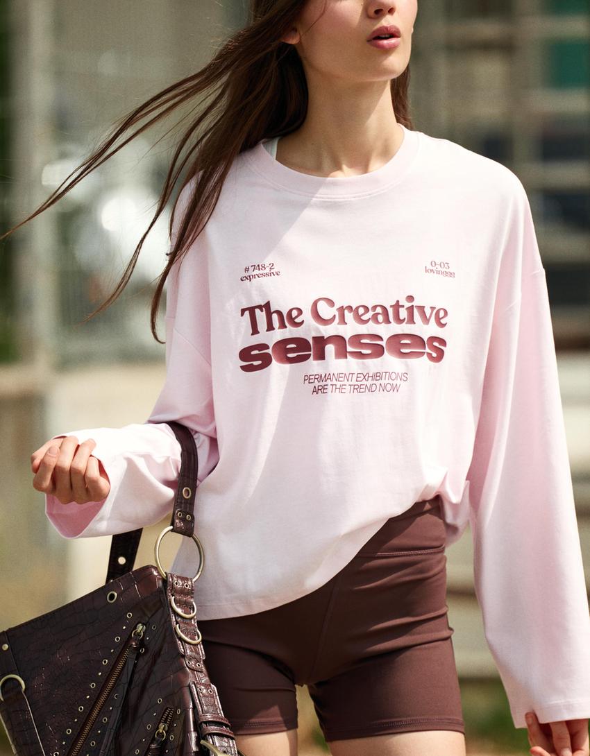 Camiseta manga larga boxy print-Rosa