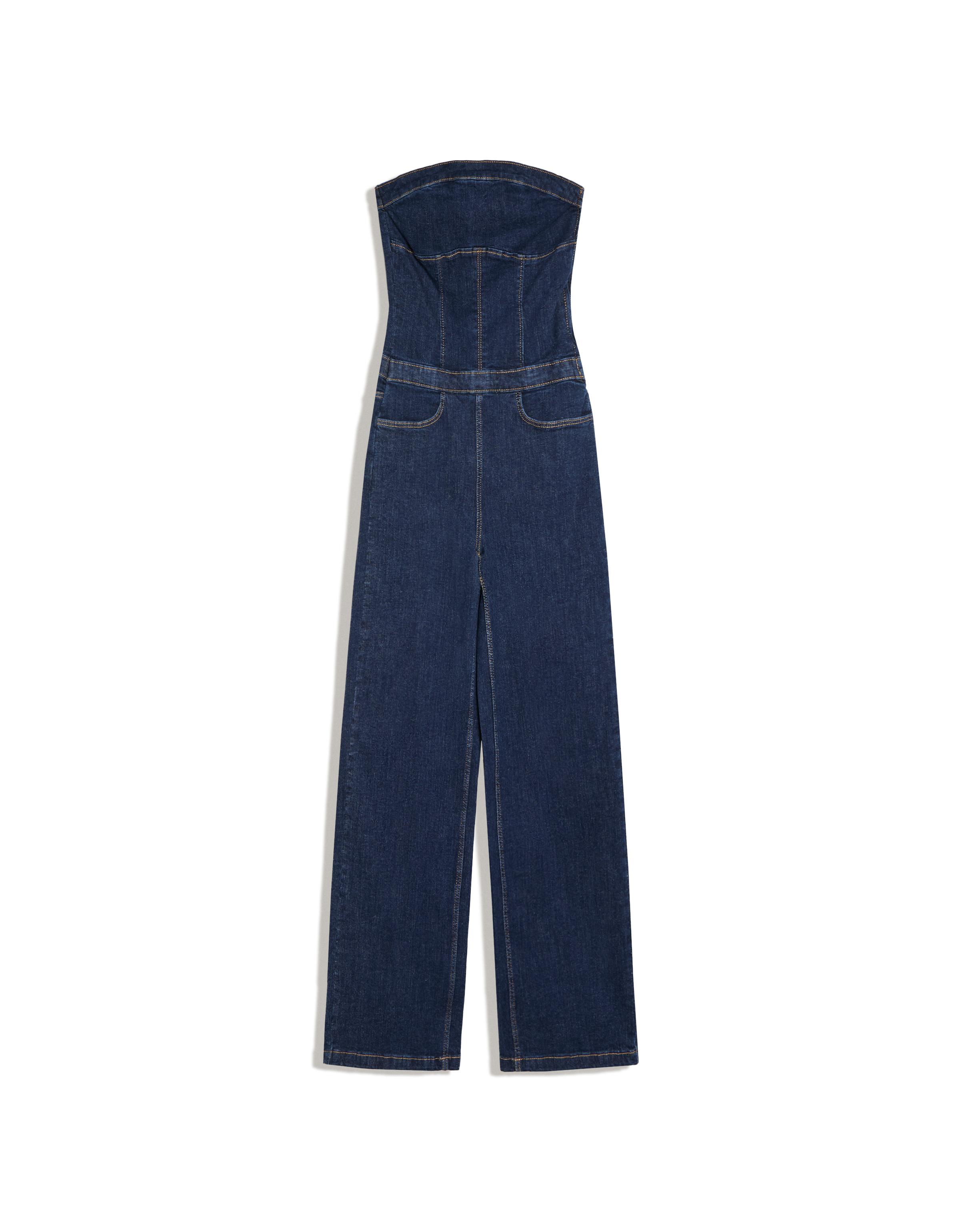 Long denim bandeau jumpsuit — Blue