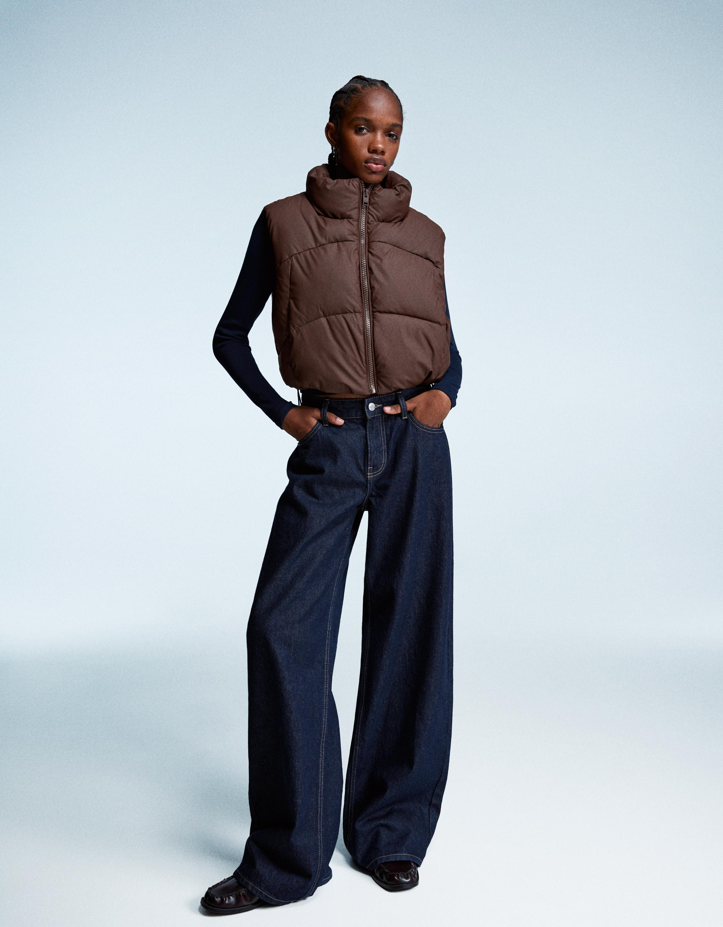 Bershka Kurze Steppweste Damen L Braun