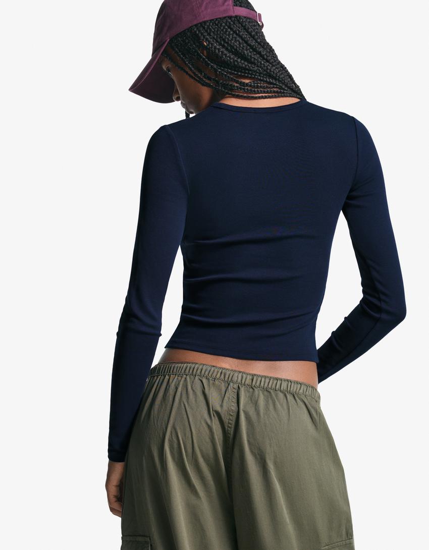 Long sleeve T-shirt-Navy-2