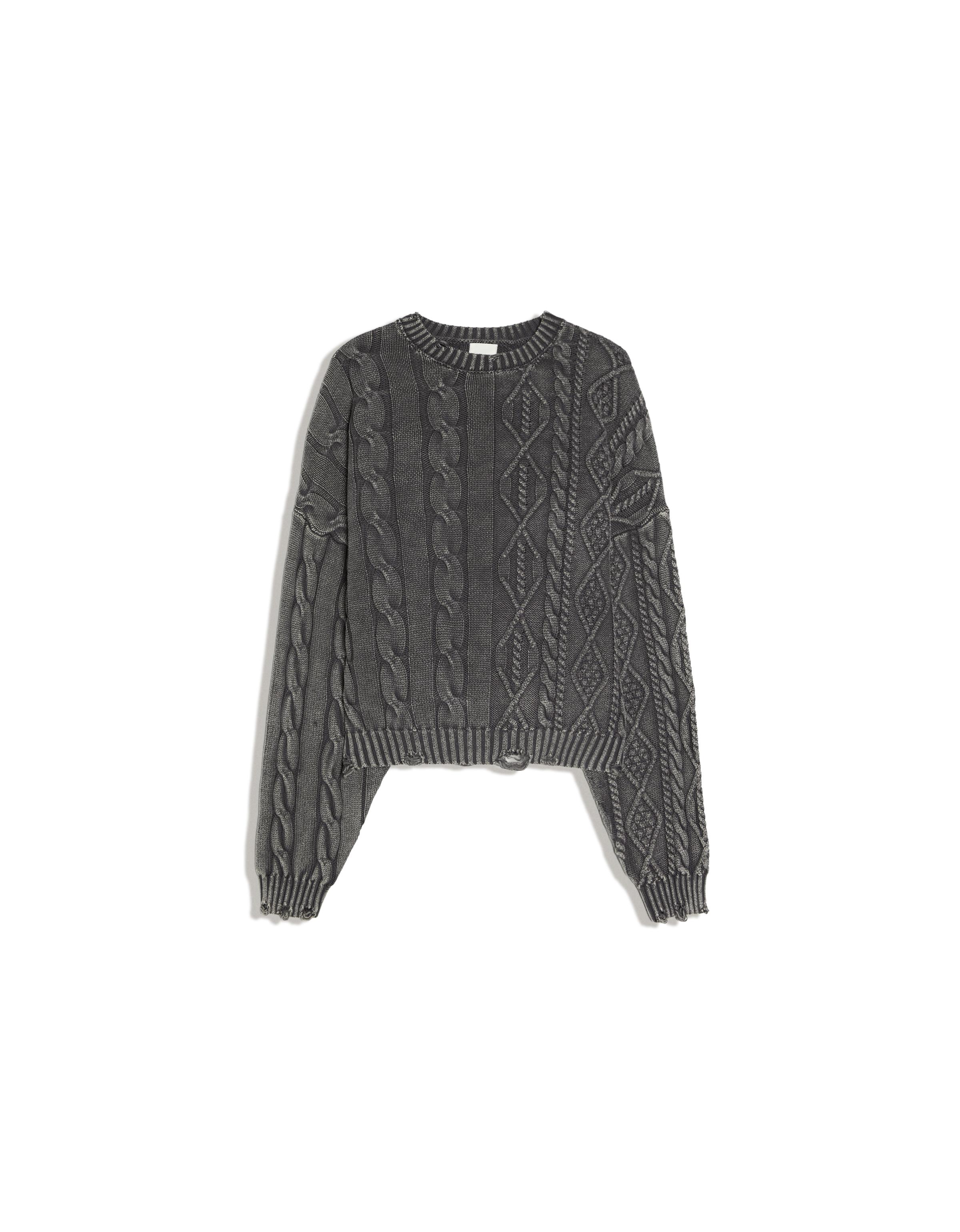 Washed-effect cable-knit jumper — Dark grey