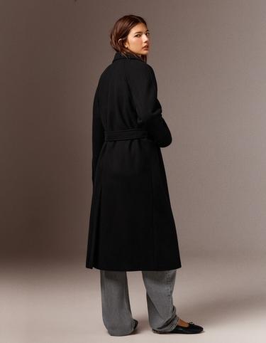 Soft-touch long coat with belt — Black 2