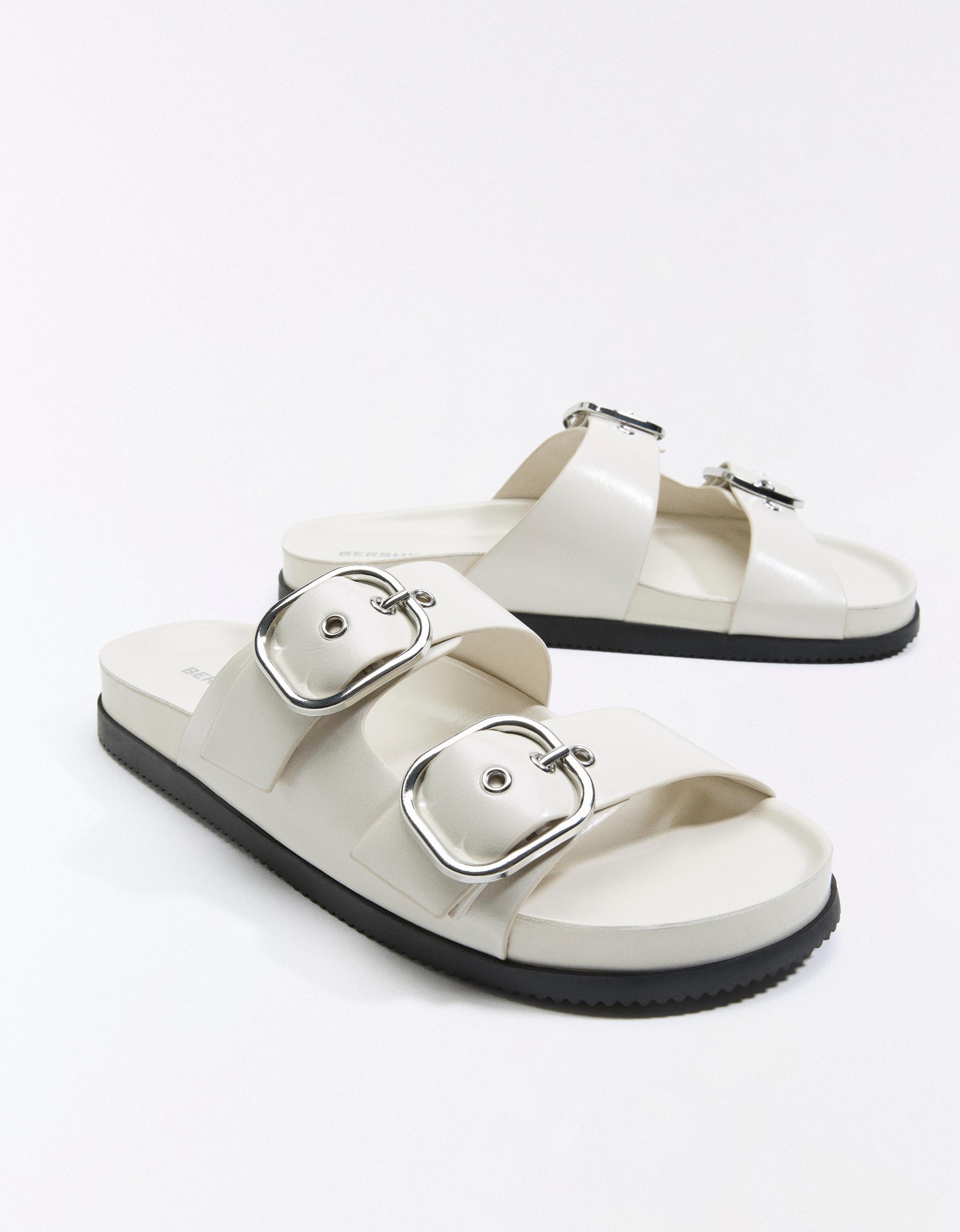 Buckled flat sandals — ECRU