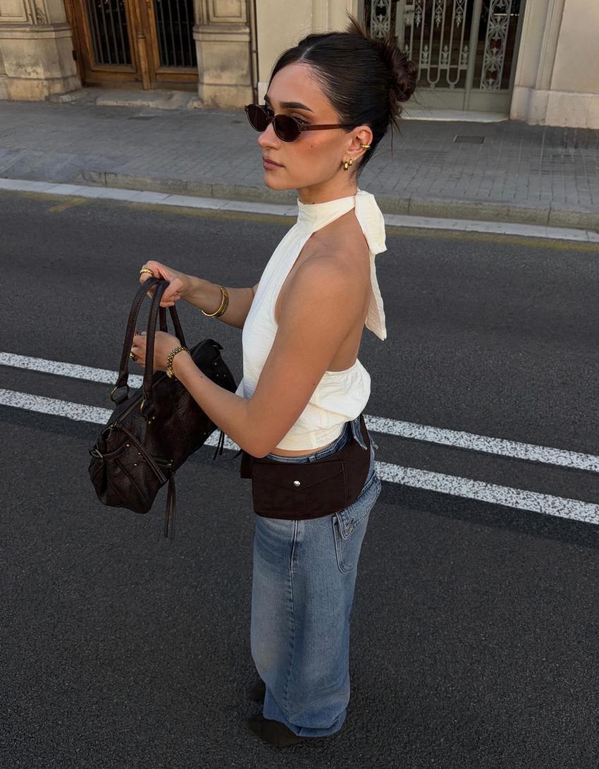 Halter neck top-Cream