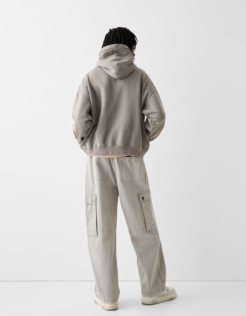 Boxy fit hoodie with patches-Grey