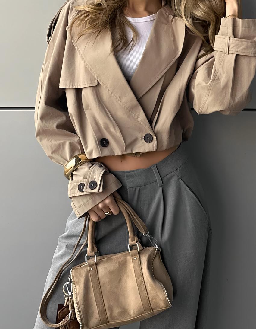 Faux suede bowling bag-Camel