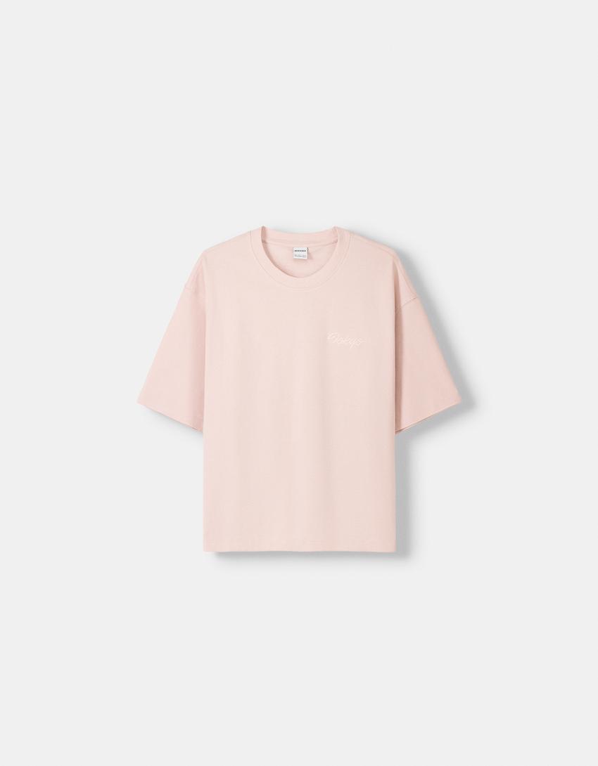 Short sleeve cropped piqué T-shirt-Pink-5