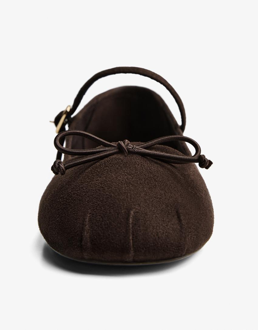 Ballet flats with bow and buckle-Brown