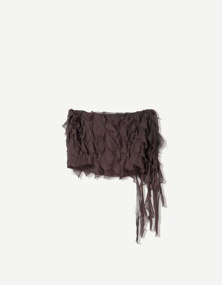 Textured mini skirt with ruffles-Brown-4