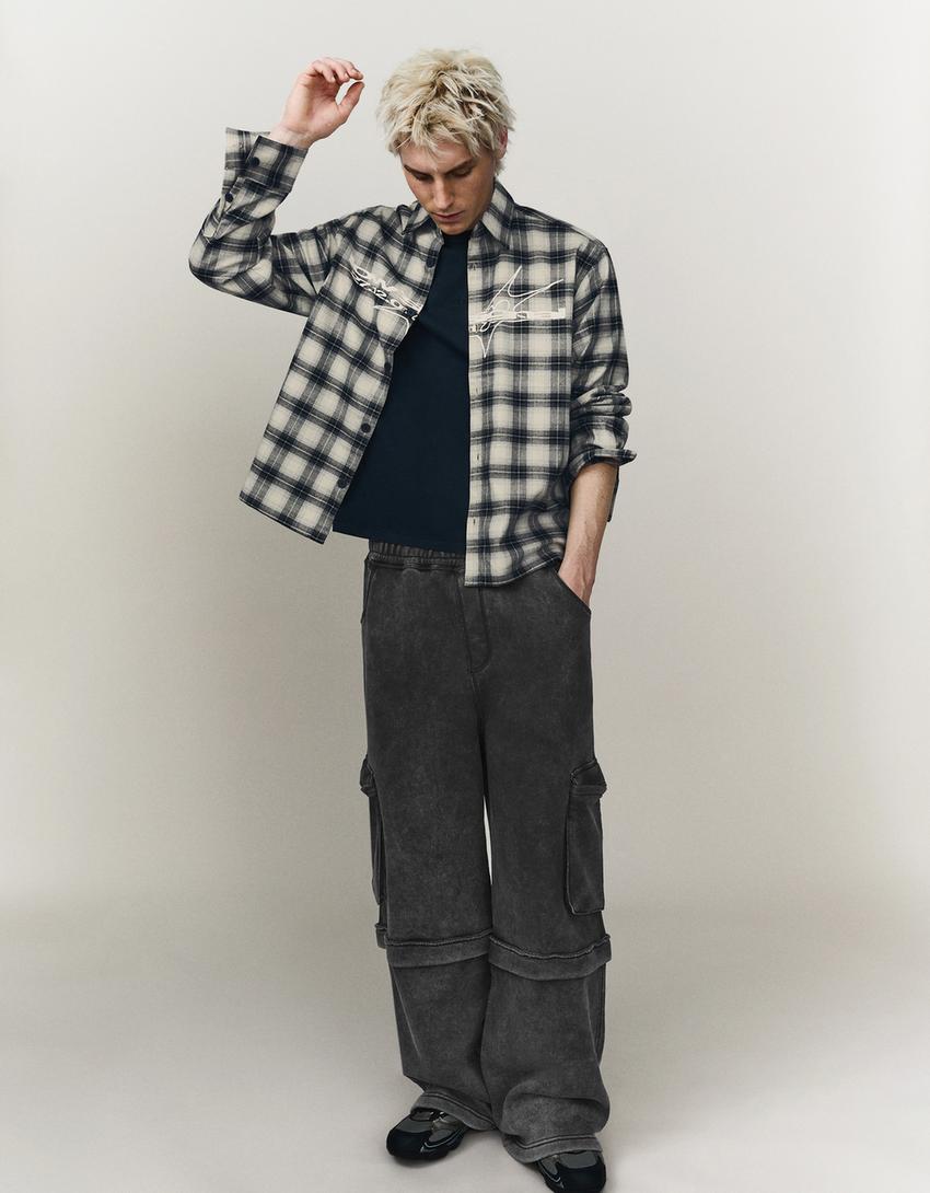 Check print shirt-Dark grey