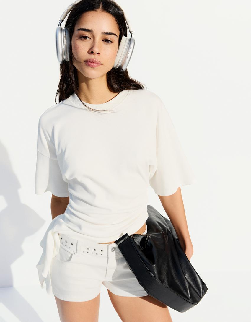 Twill shorts with studs-Off white