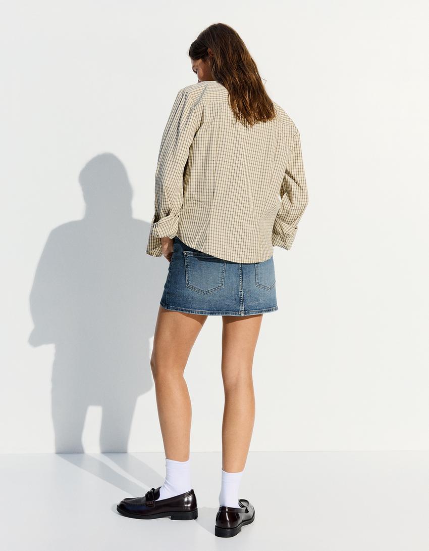 Falda pantalón denim mini elástico-Azul lavado