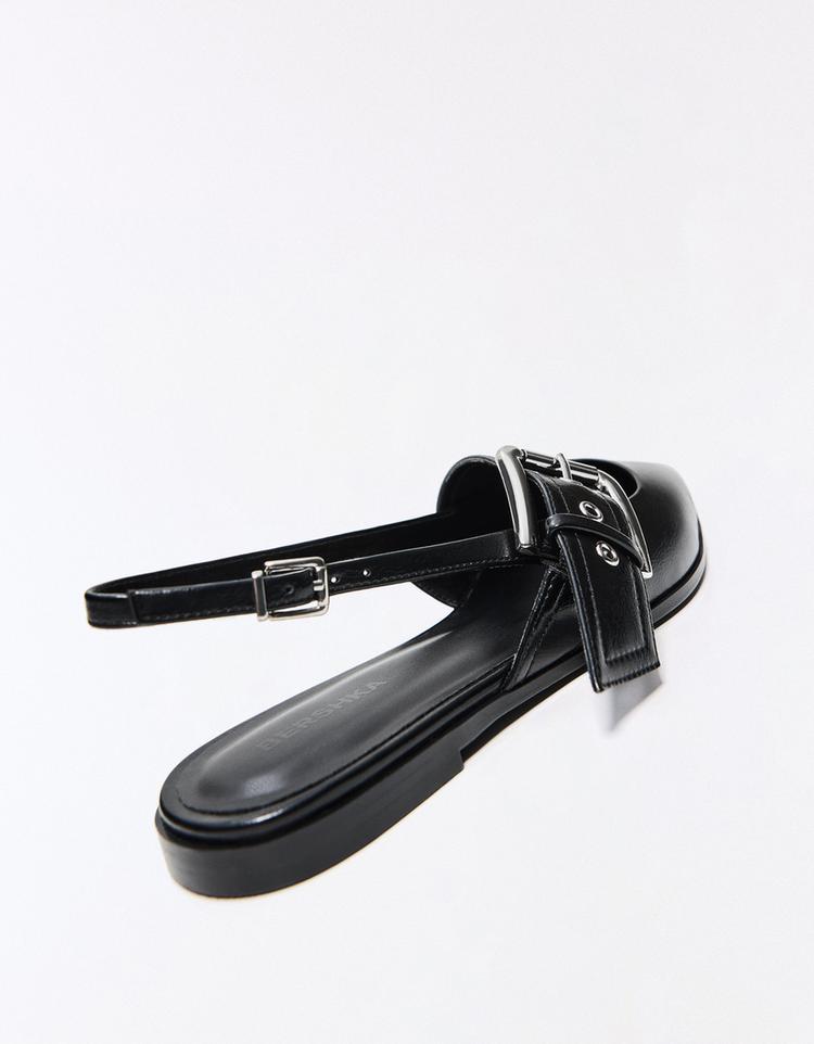 Slingback ballet flats with buckle — BLACK