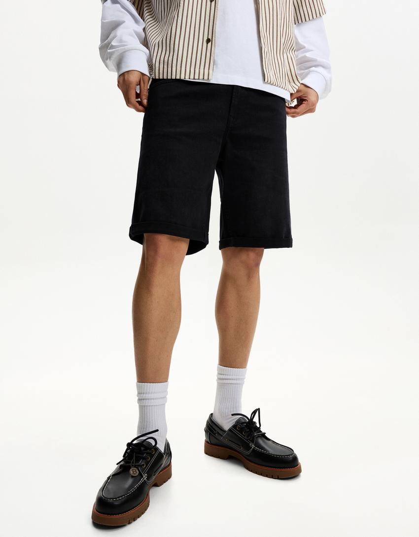 Bermuda denim bas retroussé-Noir