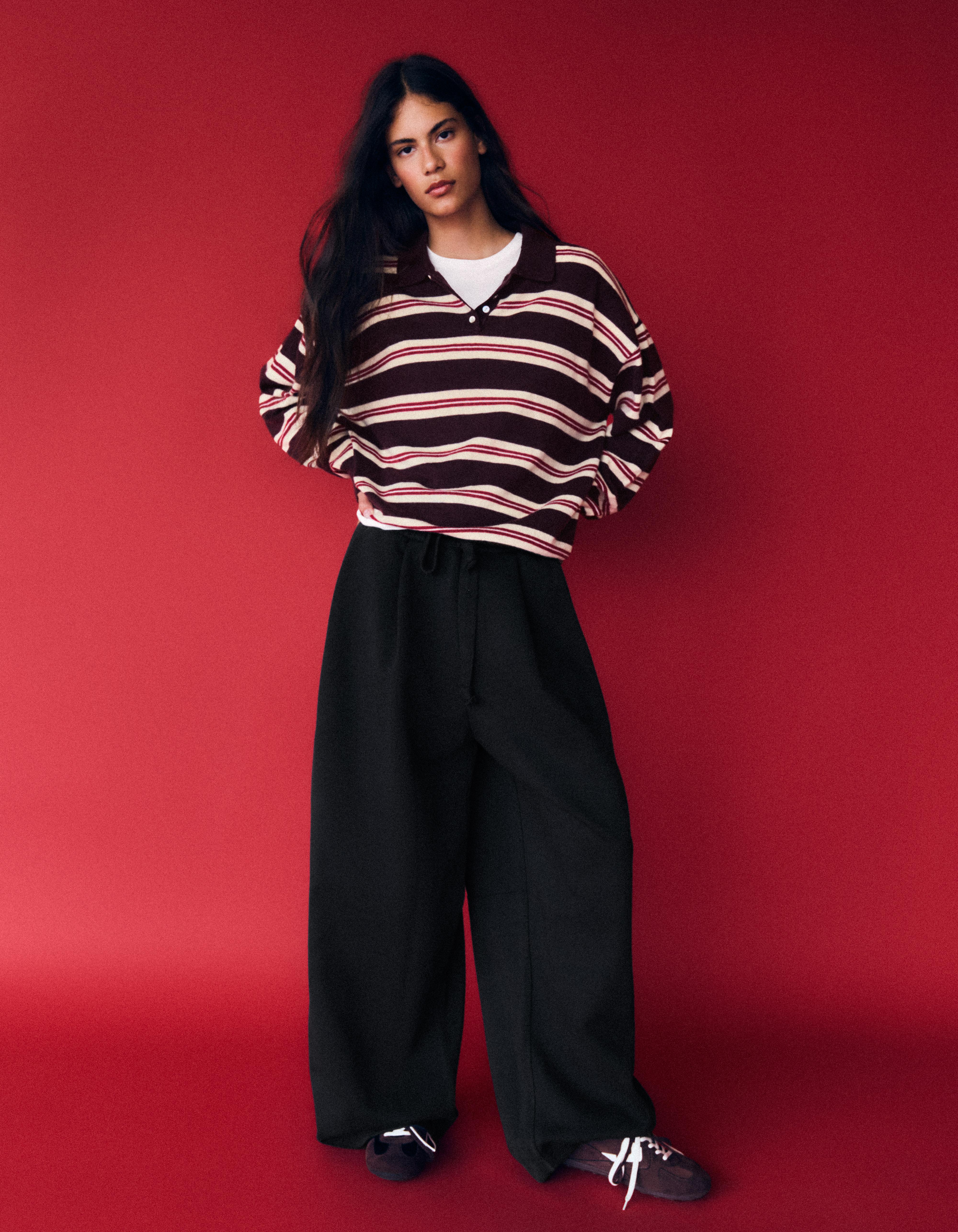 Polo collar stripe jumper
